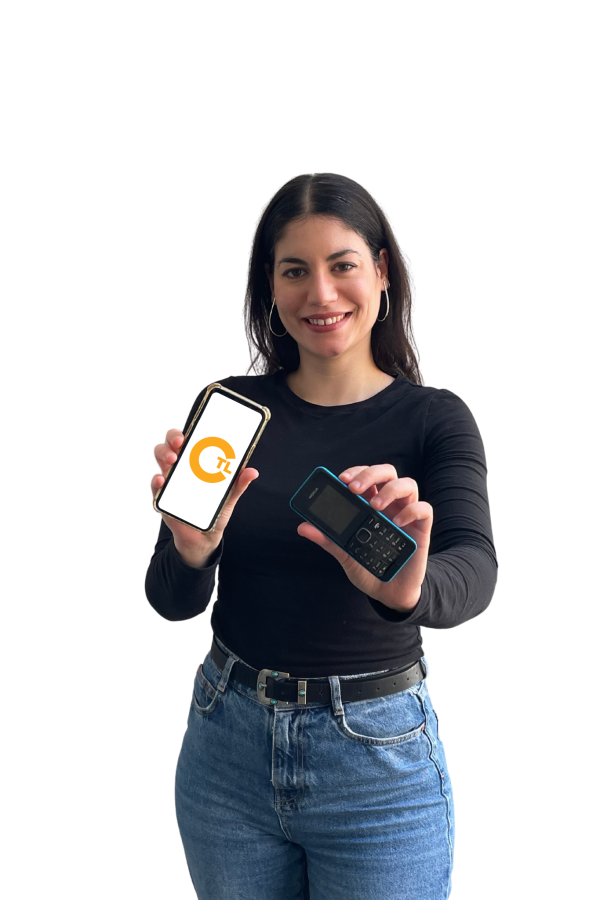 Emma Kostara_Marcom Intern holding phones