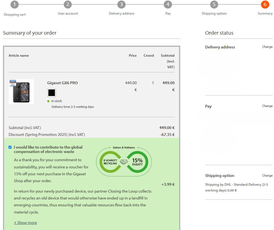 Gigaset check-out opt-in option